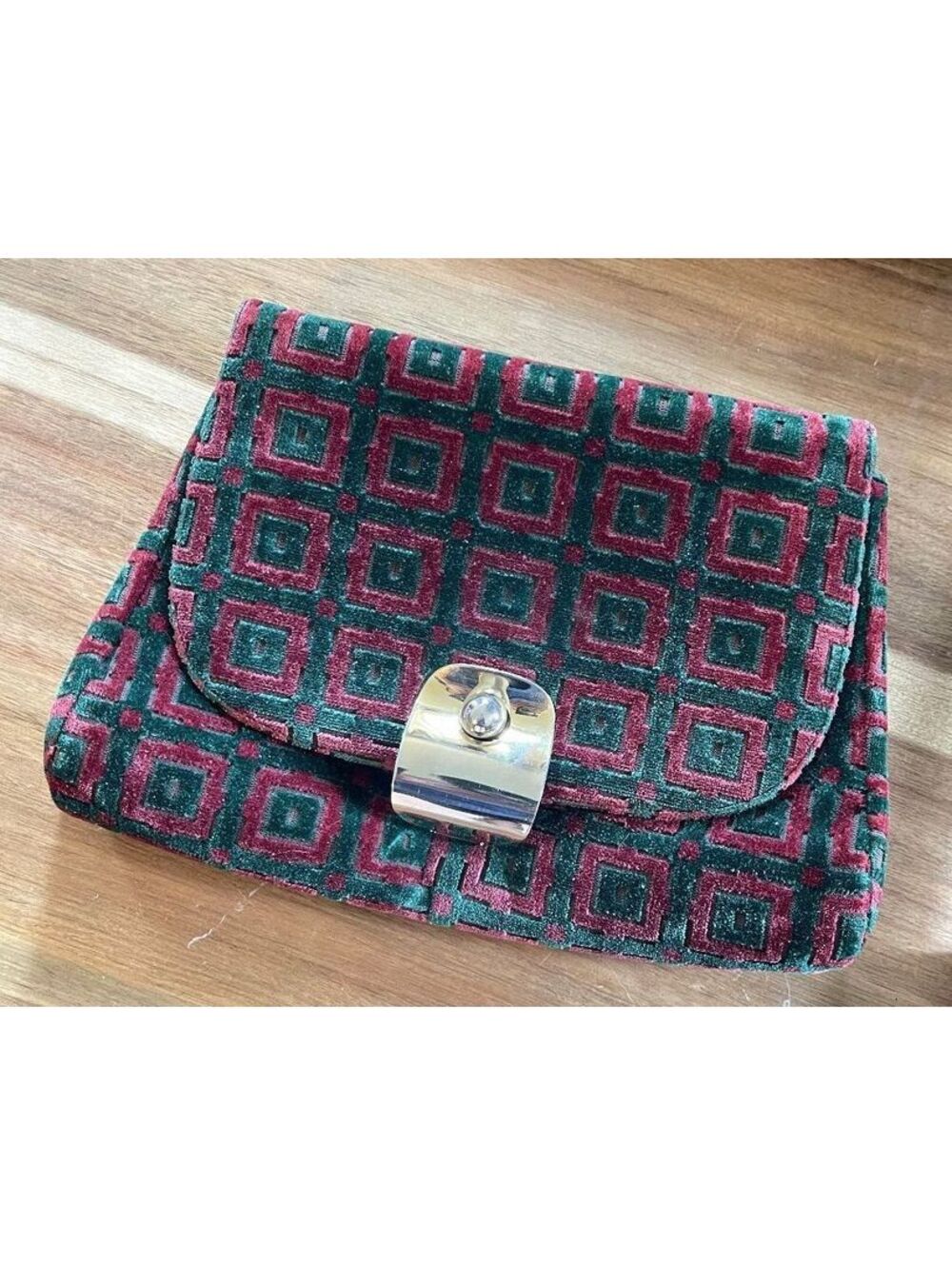 Vintage Crown Lewis Cut Velvet Handbag,1960s Geometric Mosaic Pattern Clutch